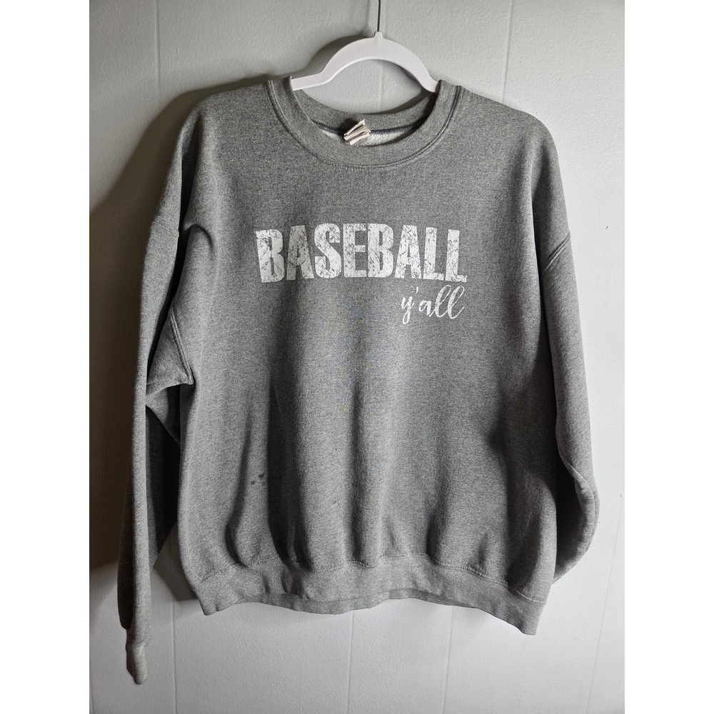 Gildan Baseball Y'all Graphic Sweatshirt Gray Crewneck XL Dean Clothing Co